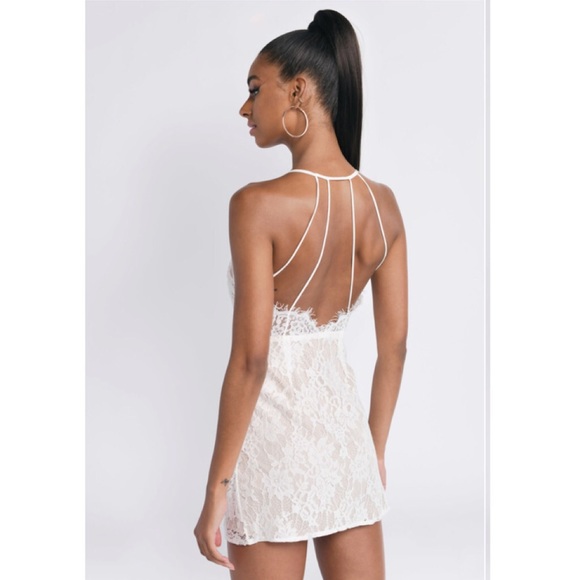 Tobi Large Lace Mini Dress White Side Eye Bodycon - Picture 3 of 11
